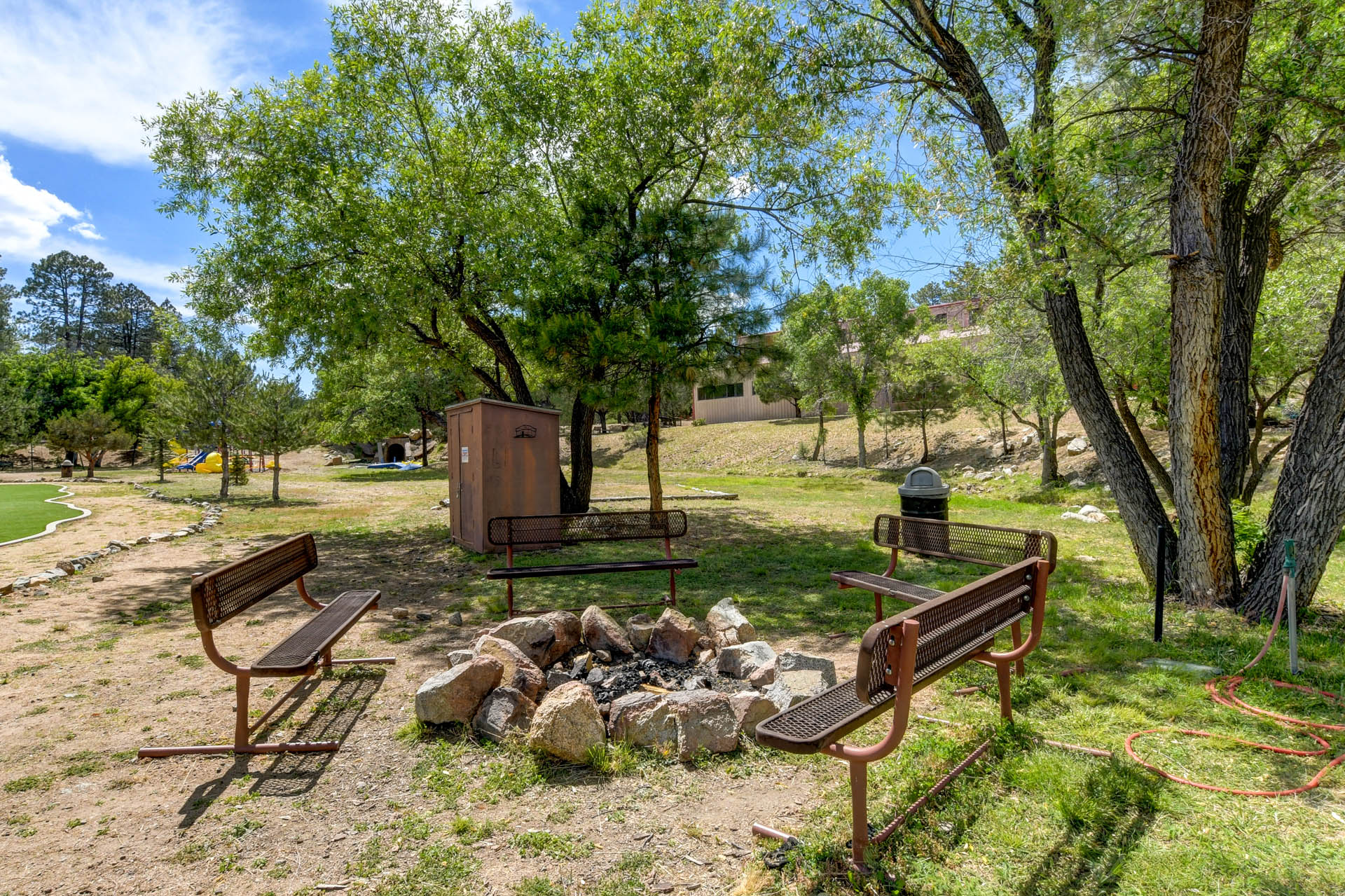 Seating area with a fire pit near Central Park